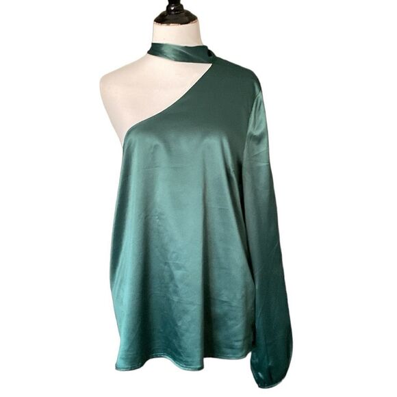 NWT NSR Emerald Green Jazzy One Shoulder Blouse - Picture 4 of 14